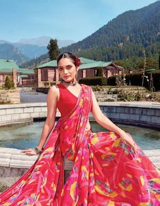 Digitally Printed Georgette Saree in Red