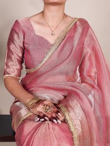 Rose Pink Celeste Shimmer Tissue Sarees