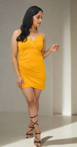 Dress: Yellow Cinched Waist Dress