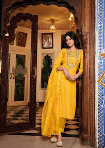 Sunflower Yellow Exclusive Plus Size Designer Embroidered Suit Sets