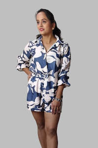 Comfortable Rayon Nightwear Set with Resort Collar and Printed Design