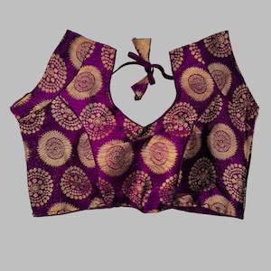Blouses And Petticoats: Purple Blouse with Golden  Motifs and Tie-Up Back