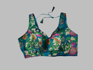 Blouses And Petticoats: Elegant Teal Floral Sleeveless Choli