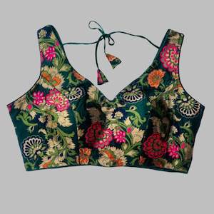 Exquisite Floral Sleeveless Choli – Deep Green