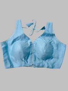 Chic Light Blue Sleeveless Blouse with Tie-Back