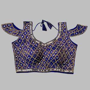 Blouses And Petticoats: Royal Blue Embellished Cold Shoulder Blouse – Traditional Elegance ✨
