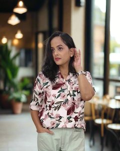 Women’s Oversized Camp Collar Shirt – Lightweight Rayon Blend, Casual Fit