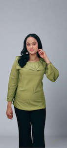 Casual Bell Sleeves Solid Women Green Top
