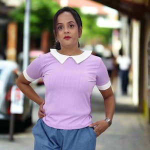 Tops Skirts: Textured Lycra Polo Collar Top – Solid Half Sleeve, Regular Fit