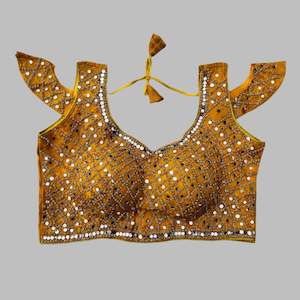 Mustard Yellow Embroidered Mirror Work Blouse