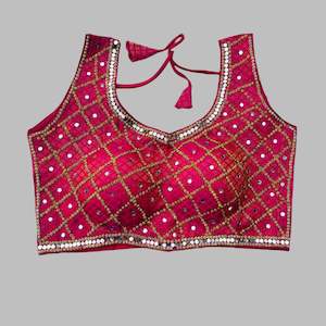 Saree Blouses: Vibrant Pink Mirror Work Blouse
