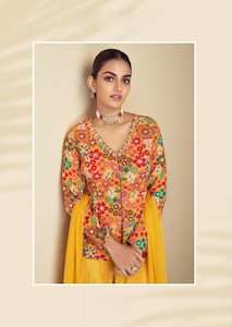 Mustard Yellow Jacket Style Palazzo Suit Set - Graceful Indo-Western Look