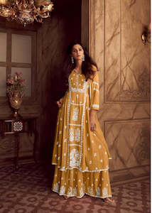 Kurti Palazzos: Golden Marigold Chikankari Kurti Palazzo Set