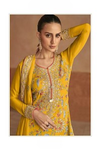 Bright Yellow Traditional thread Embroidered Kurta Palazzo Set