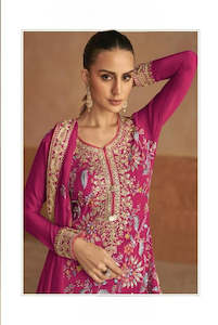Magenta Embellished thread Embroidered Kurta Palazzo Set