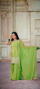 Elegant Lime Green Georgette Salwar Suit Set