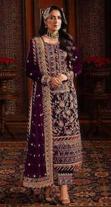 Designer Suits: Opulent Purple Velvet Embroidered Readymade Suit