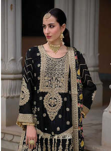Chinon Collection: Luxe Black Embroidered Formal Ensemble