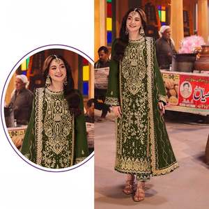 Traditional & Ceremonial: Forest Green Georgette Suit with Heavy Embroidery✨