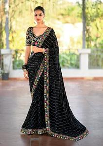 Traditional & Ceremonial: Premium Georgette Embroidered Black Saree - Festive glamour✨