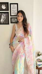 Saris & Lehengas: Pastel Rainbow Ombre Georgette Saree with Sequin Embroidery