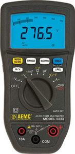 Products: AEMC 5233 DMM (TRMS, 6000-cts, NCV, V, A, AC/DC, F, Ohm, T, C, LoZ)