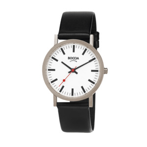 Products: Black Leather and Titanium Watch - Pacific Time