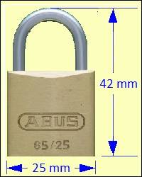Series 65 Padlocks: ABUS 65/25 Brass Padlock 13.5mm Shackle