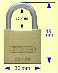 ABUS 65/30 Brass Padlock 17, 30, 60mm Shackles