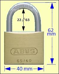 Series 65 Padlocks: ABUS 65/40 Brass Padlock 22, 40, 63mm Shackle