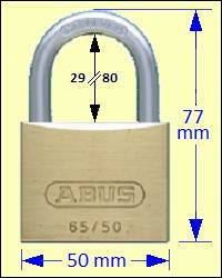 ABUS 65/50 Brass Padlock 29, 80 mm Shackle