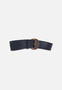 Round Buckle Navy Leather Belt