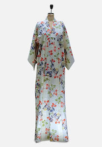 Cream with Primary Leaves Long Kimono