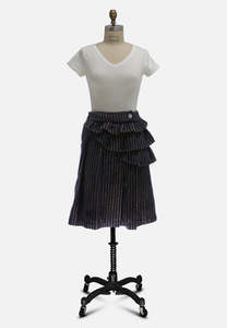 Skirts: Navy Wool-Blend Pinstripe Ruffle Wrap Skirt