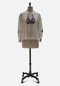 Ivory 1960s Wildflower Meadow Embroidered Folk Blouse