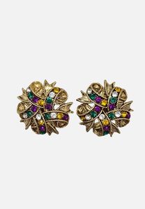 1980s Gold Leaf Diamanté Cluster Clip-On Earrings 'VIP'