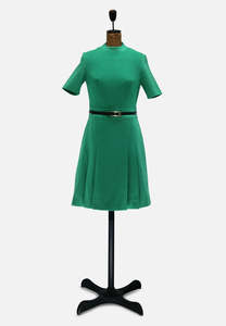Home Page: Emerald 1970s Green Ribbed Wool A-Line Dress