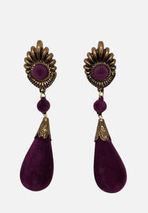 1980s Plum Velvet Sunburst Drop Earrings