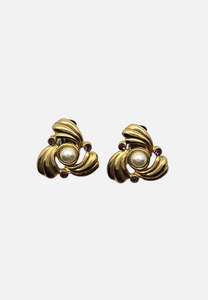 1980s Pearl Trio Amethyst Clip-On Earrings
