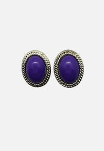 1980s Purple Cabochon Rope Edge Stud Earrings