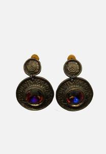 Jewellery: 1980s Hammered Disc Vitrail Drop Earrings