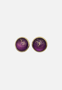 Jewellery: 1980s Purple Gold Fleck Cabochon Clip-On Earrings