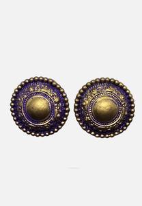 Jewellery: 1980s Purple and Gold Medallion Clip-On Earrings