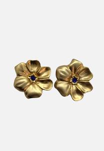 1980s Purple Glass Gold Poppy Clip-On Earrings
