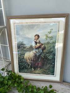 Framed Farm Girl w Lamb large