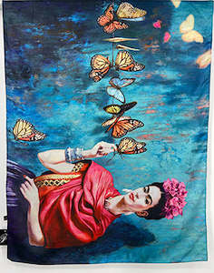 Frida and Butterflies Scarf Teal & Artwork I The Villa Collection