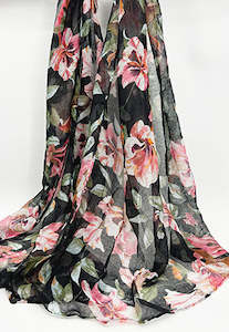 Scarves: Rebecca Floral Scarf Black I The Villa Collection