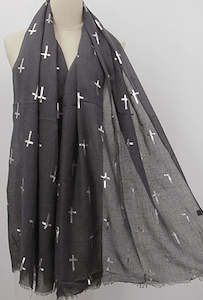 Scarves: The Villa Collection I Charcoal Demi Cross Scarf