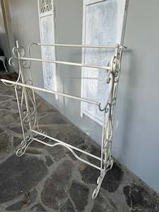 Storage Baskets: Metal Filigree Towel Rail Aged Cream Collect only