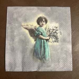 Vintage Children Napkins: Blue Christmas Girl Angel Napkin for Decoupage